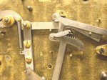 1956 Herschede 5 tubular bell clock mechanism front view of strike mechanism