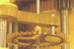 Japy clock with Brocot escapement pallets and escape wheel visible