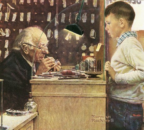 The Watchmaker a painting by Norman Rockwell