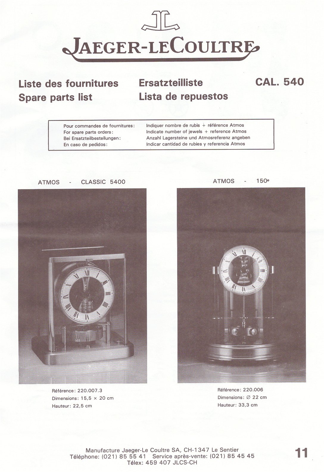 parts list for Atmos clock