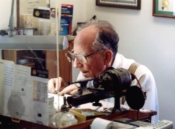Harry Wysong at the bench working on a watch in 2003