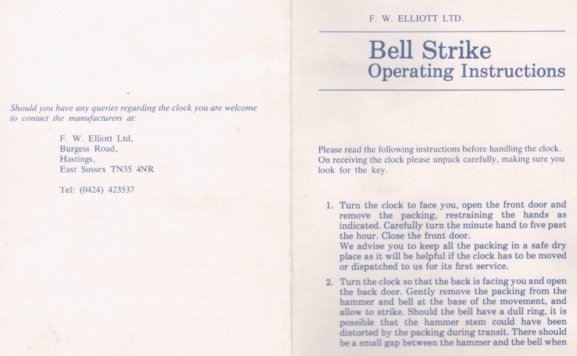 Elliott clock bell strike instructions