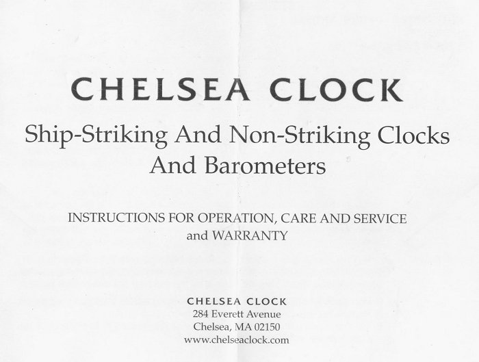 Chelsea ship's bell clock owner's manual from 2007